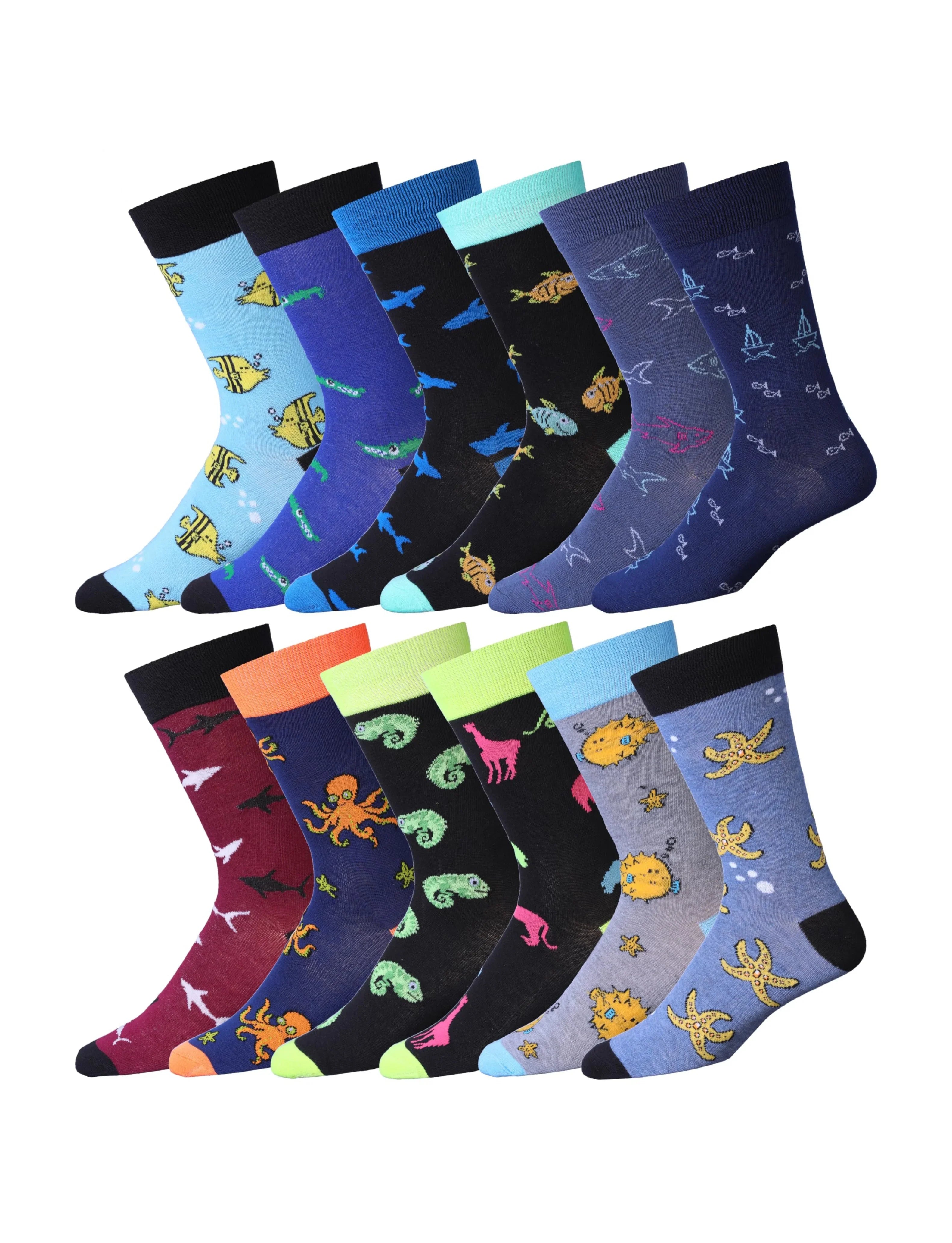 Men's 12 Pairs Casual Novelty Ocean Crew Socks - Socks
