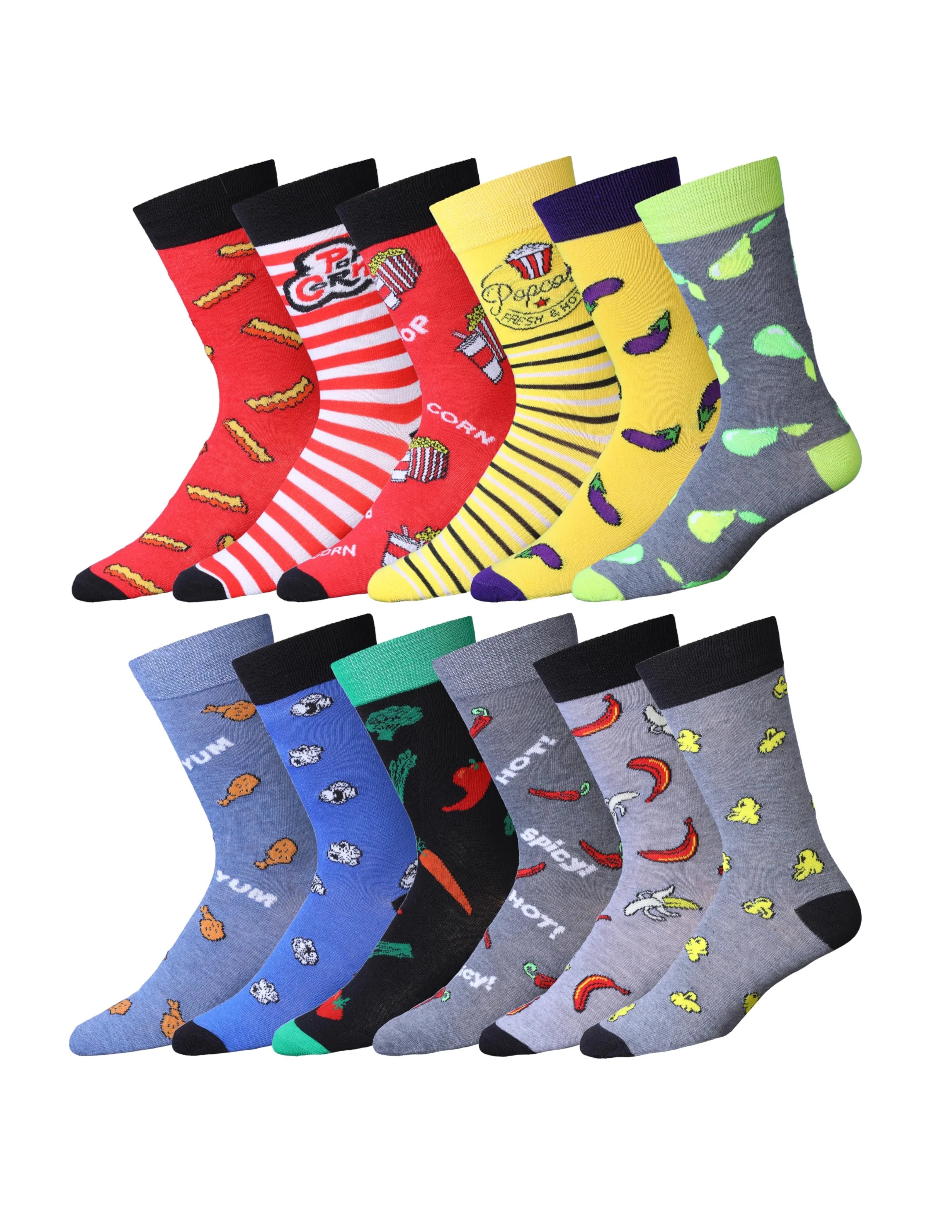 Men's 12 Pairs Casual Novelty Gourmet Delights Colorful Patterned Dress Socks for Men - Socks