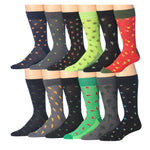Men's 12 Pairs Casual Novelty Two Tone Motif Dots Colorful Patterned Dress Socks for Men - Socks