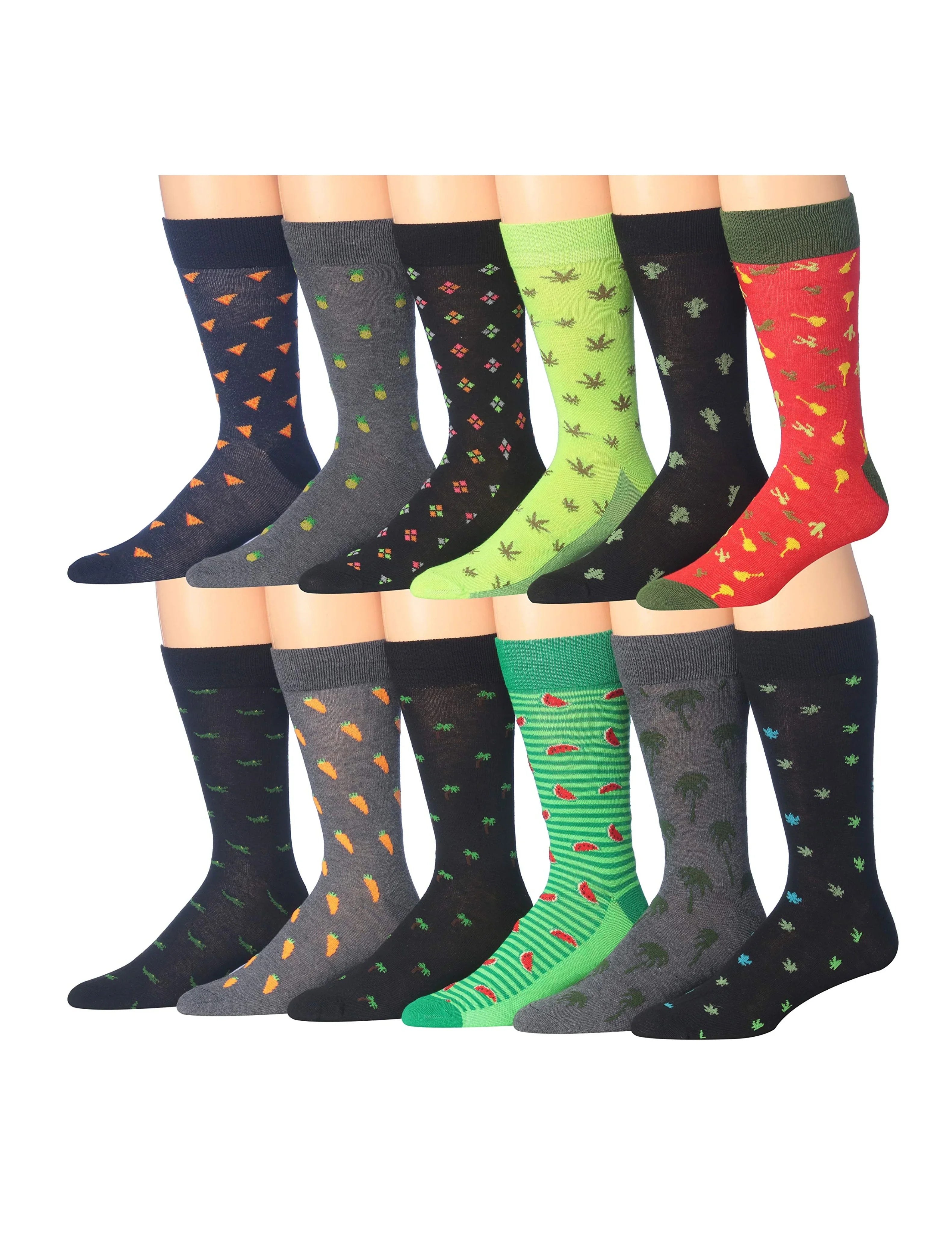 Men's 12 Pairs Casual Novelty Two Tone Motif Dots Colorful Patterned Dress Socks for Men - Socks