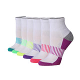 Tipi Toe Women's 6-Pairs Running & Athletic Sports Performance White Color-Sole Purple Red Orange Quarter Socks