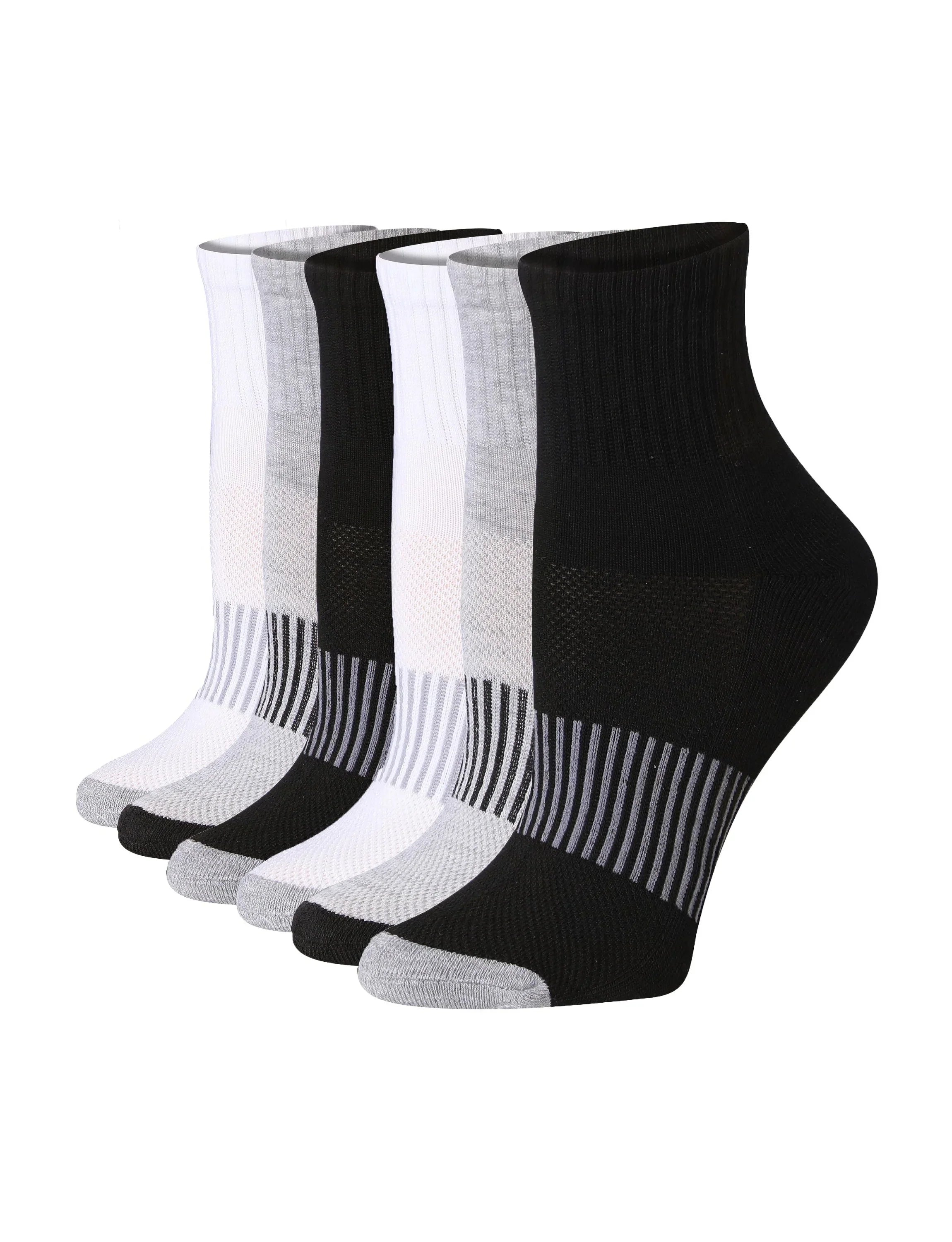  Women's 6-Pairs Running & Athletic Sports Performance Black White Grey Quarter Socks -  Socks