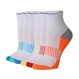Tipi Toe Women's 6-Pairs Running & Athletic Sports Performance White Color-Sole Blue Green Yellow Quarter Socks