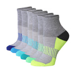  Women's 6-Pairs Running & Athletic Sports Performance Grayscale Blue Green Yellow Quarter Socks -  Socks