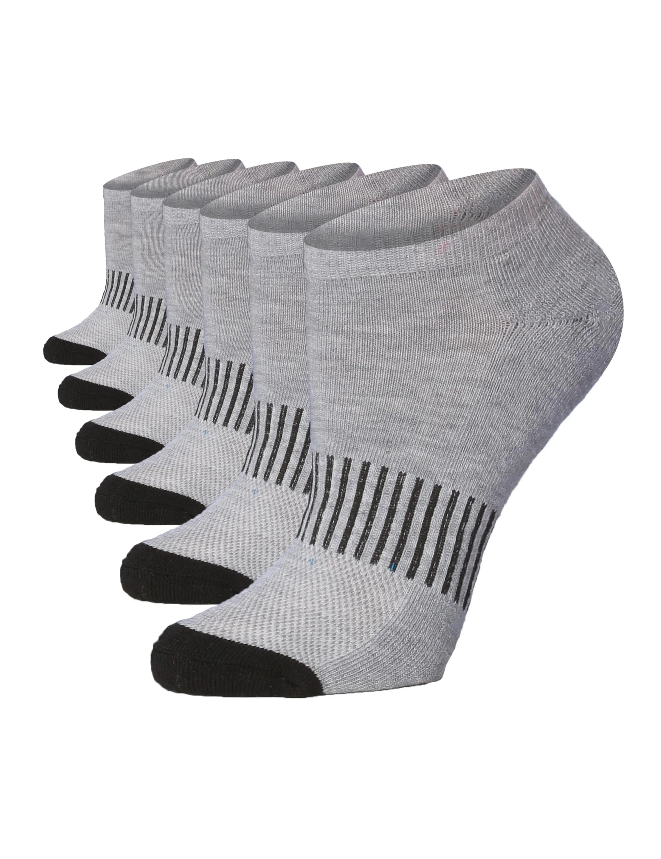  Women's 6 Pack Cushioned Comfort Running Grey With Black Stripes & Toe Hiking Socks For Women -  Socks
