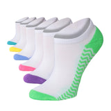 Tipi Toe Women's 6 Pack Cushioned Comfort Running Classic White With Multicolor Contrast Socks For Women Low Cut