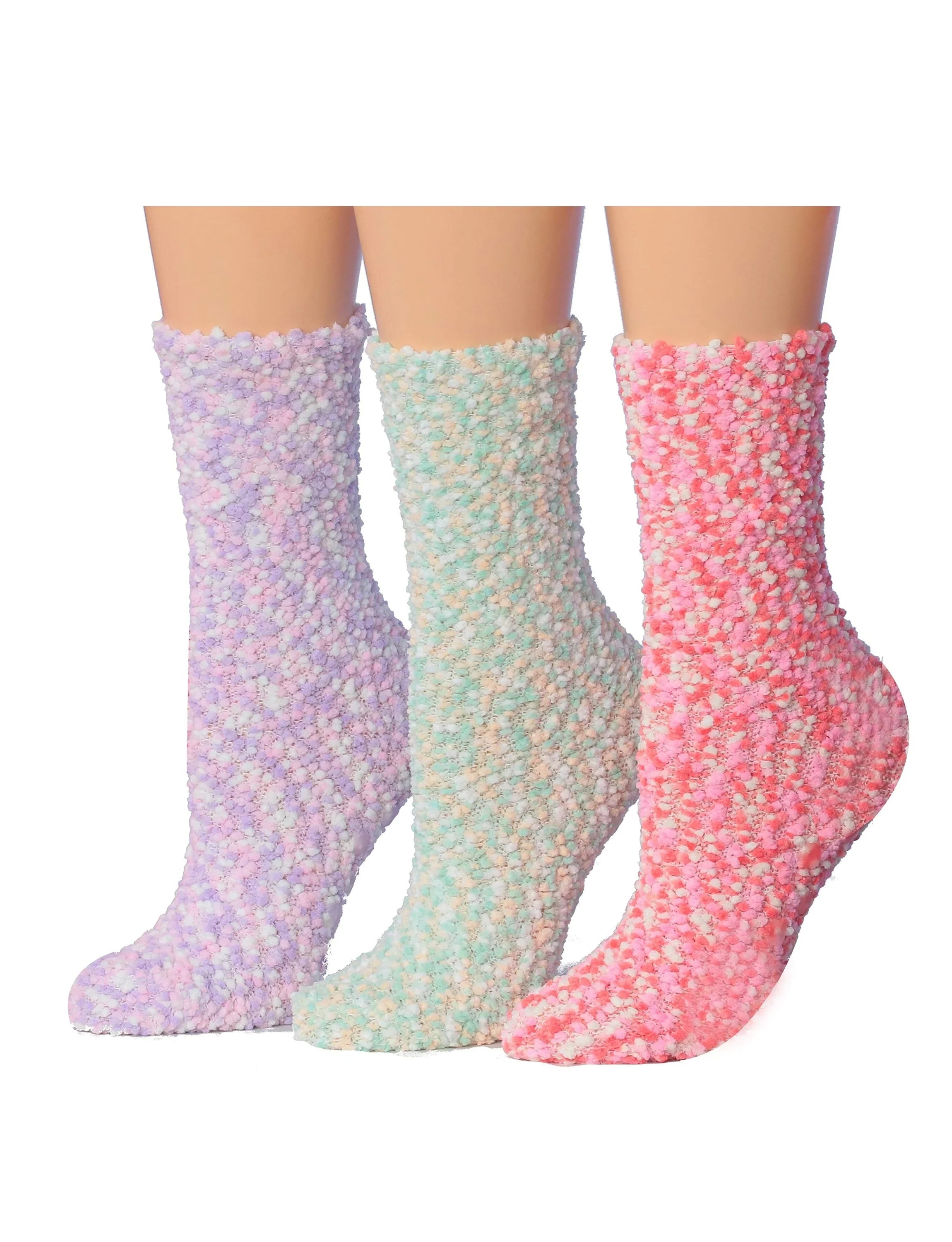 Women's 3 Pairs Cozy Microfiber Soft Anti-Skid Lavender Mist Colorful Patterned Fuzzy Crew Socks - Socks