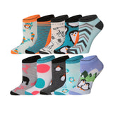 Tipi Toe Women's 10 Pairs Penguin Parade Palette Pattern & Mix Colors For Vibrant Style Low Cut/No Show Socks