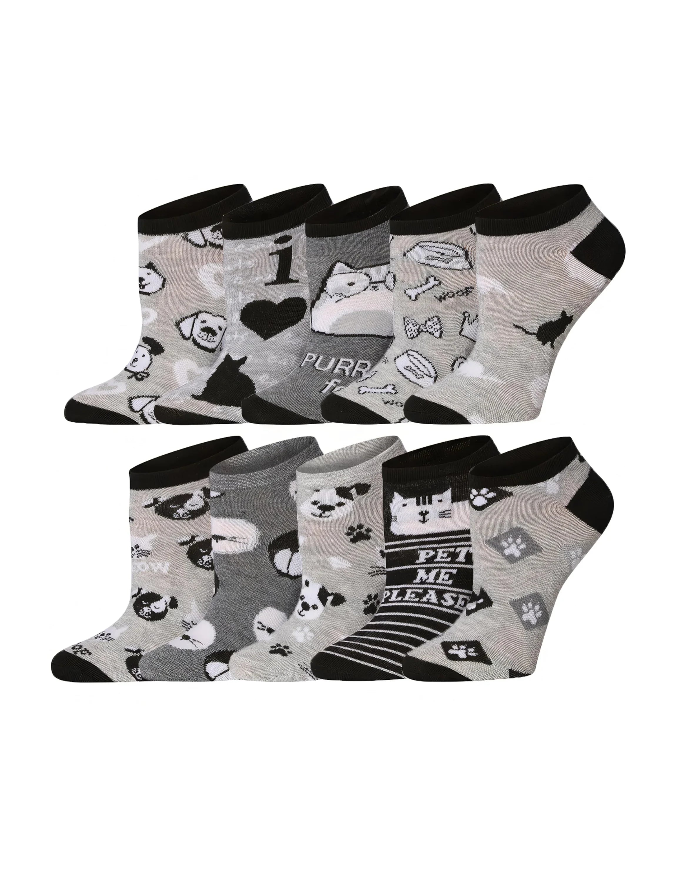  Women's 10 Pairs Cat Madness Mauve Pattern & Mix Colors For Vibrant Style Low Cut/No Show Socks -  Socks