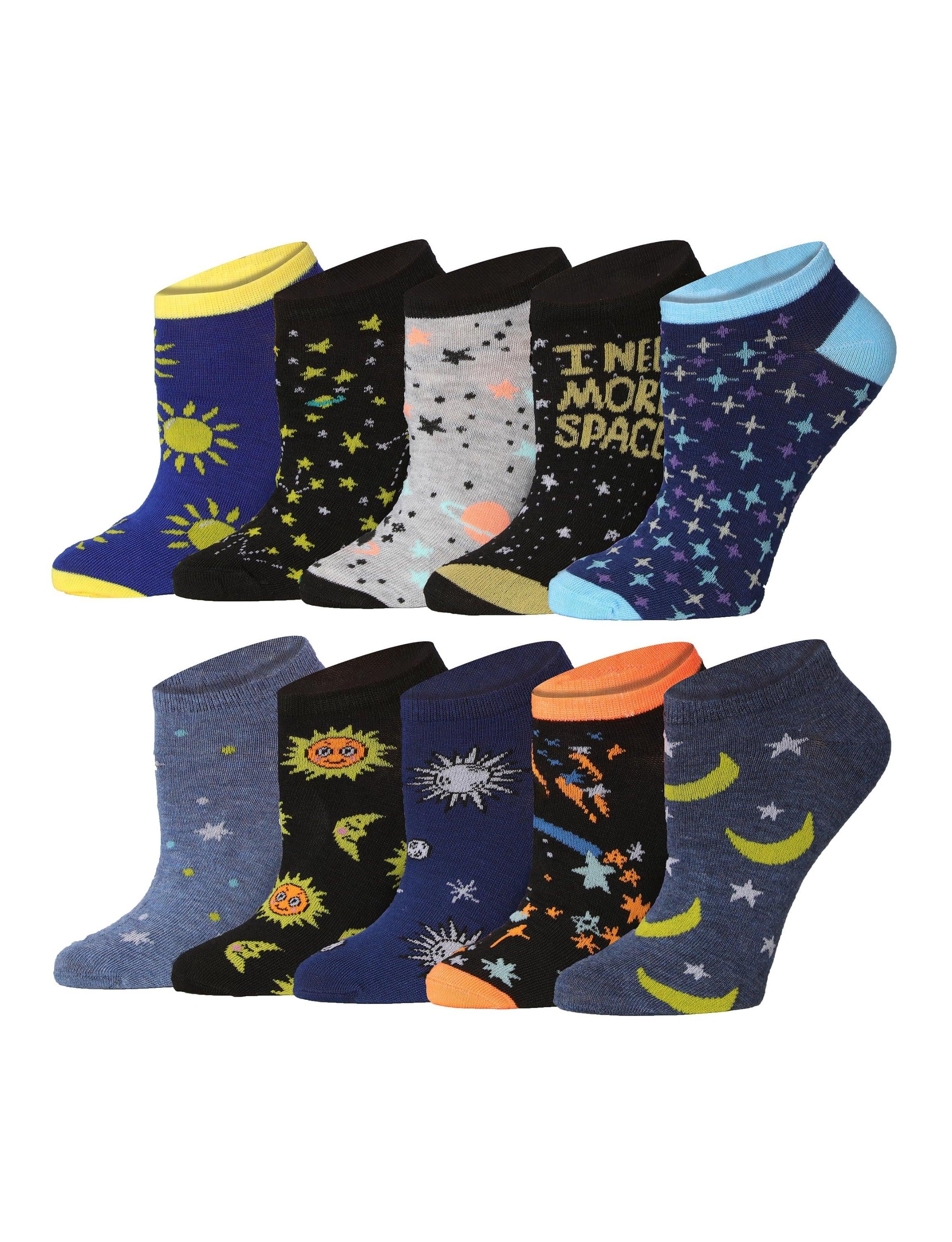 Tipi Toe Women's 10 Pairs Starry Nights Pattern & Mix Colors For Vibrant Style Low Cut/No Show Socks - Tipi Toe Socks