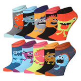 Tipi Toe Women's 10 Pairs Monster Prints Pattern & Mix Colors For Vibrant Style Low Cut/No Show Socks
