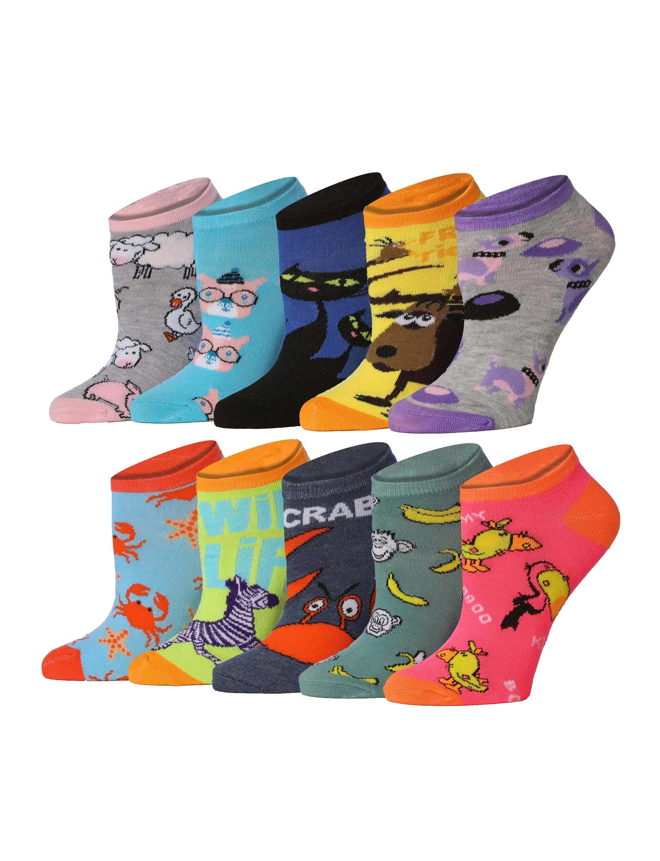 Women's 10 Pairs Wildlife Wonderland Ensemble Pattern & Mix Colors For Vibrant Style Low Cut/No Show Socks -  Socks