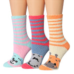 Women's 3 Pairs Cozy Microfiber Soft Anti-Skid Tropical Bliss Colorful Patterned Fuzzy Crew Socks - Socks