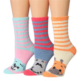 Women's 3 Pairs Cozy Microfiber Soft Anti-Skid Tropical Bliss Colorful Patterned Fuzzy Crew Socks - Socks
