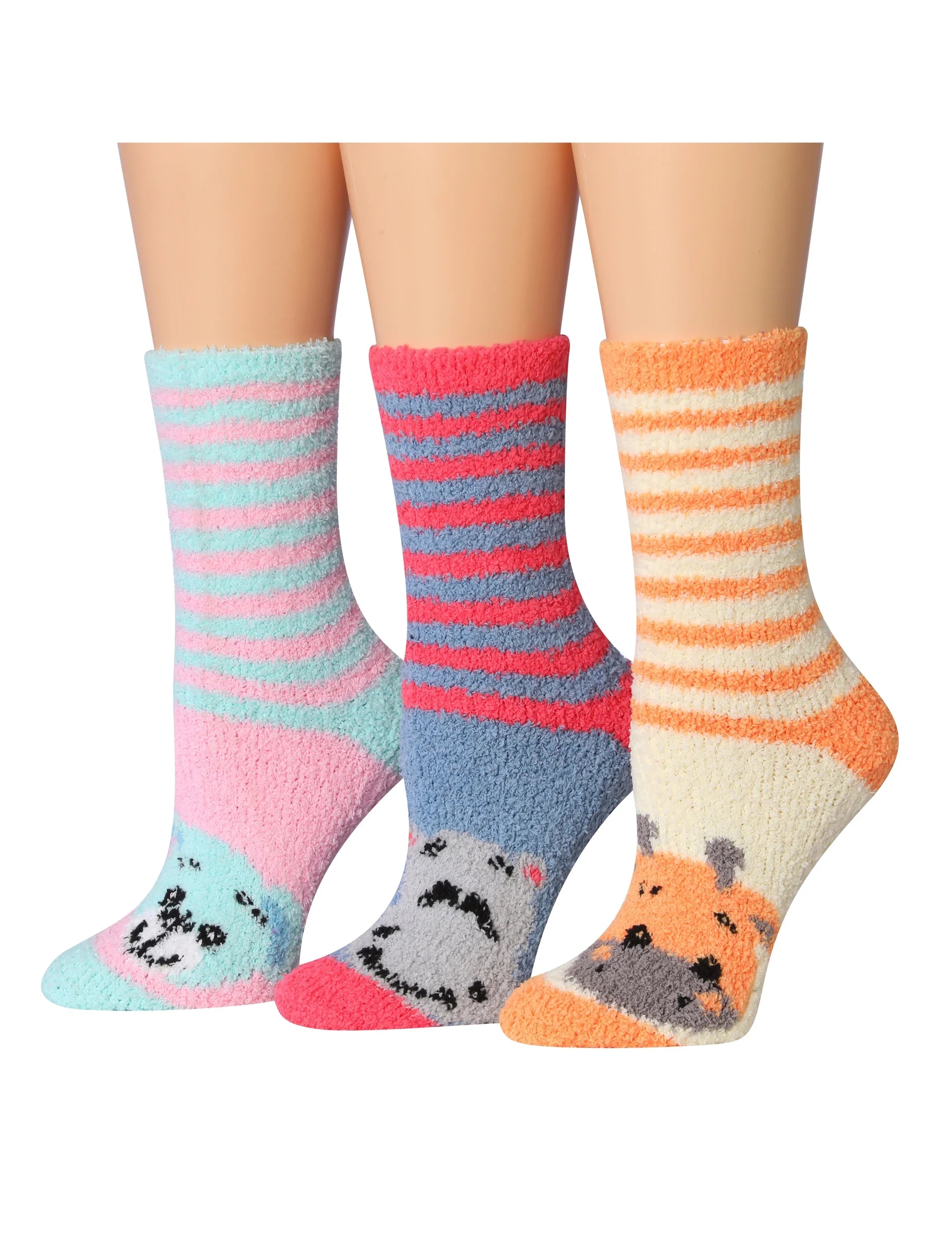 Women's 3 Pairs Cozy Microfiber Soft Anti-Skid Tropical Bliss Colorful Patterned Fuzzy Crew Socks - Socks