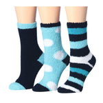 Women's 3 Pairs Cozy Microfiber Soft Anti-Skid Frozen Aquamarine Colorful Patterned Fuzzy Crew Socks - Socks