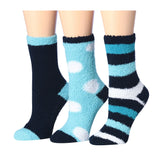 Women's 3 Pairs Cozy Microfiber Soft Anti-Skid Frozen Aquamarine Colorful Patterned Fuzzy Crew Socks - Socks