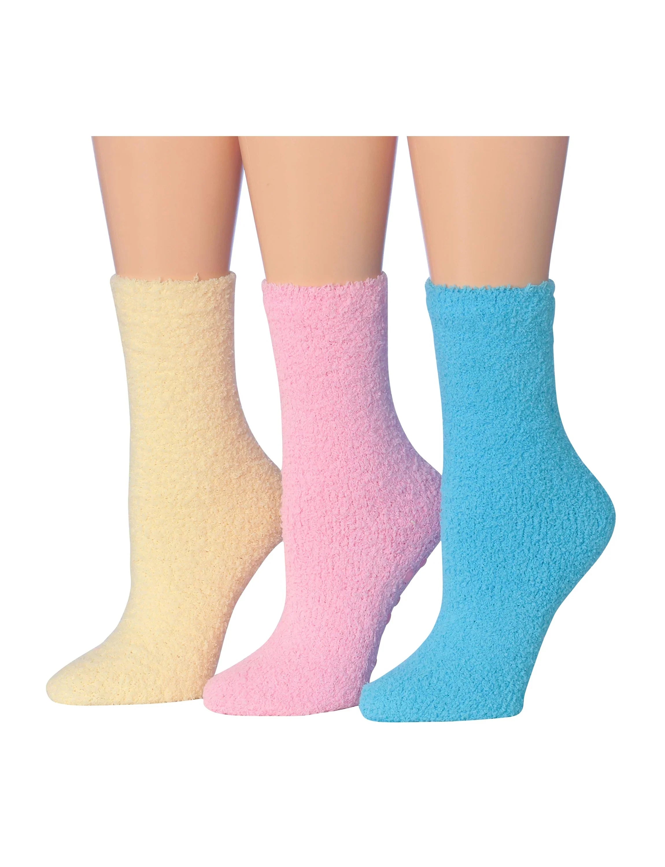 Women's 3 Pairs Cozy Microfiber Soft Anti-Skid Icy Lavender Colorful Patterned Fuzzy Crew Socks - Socks