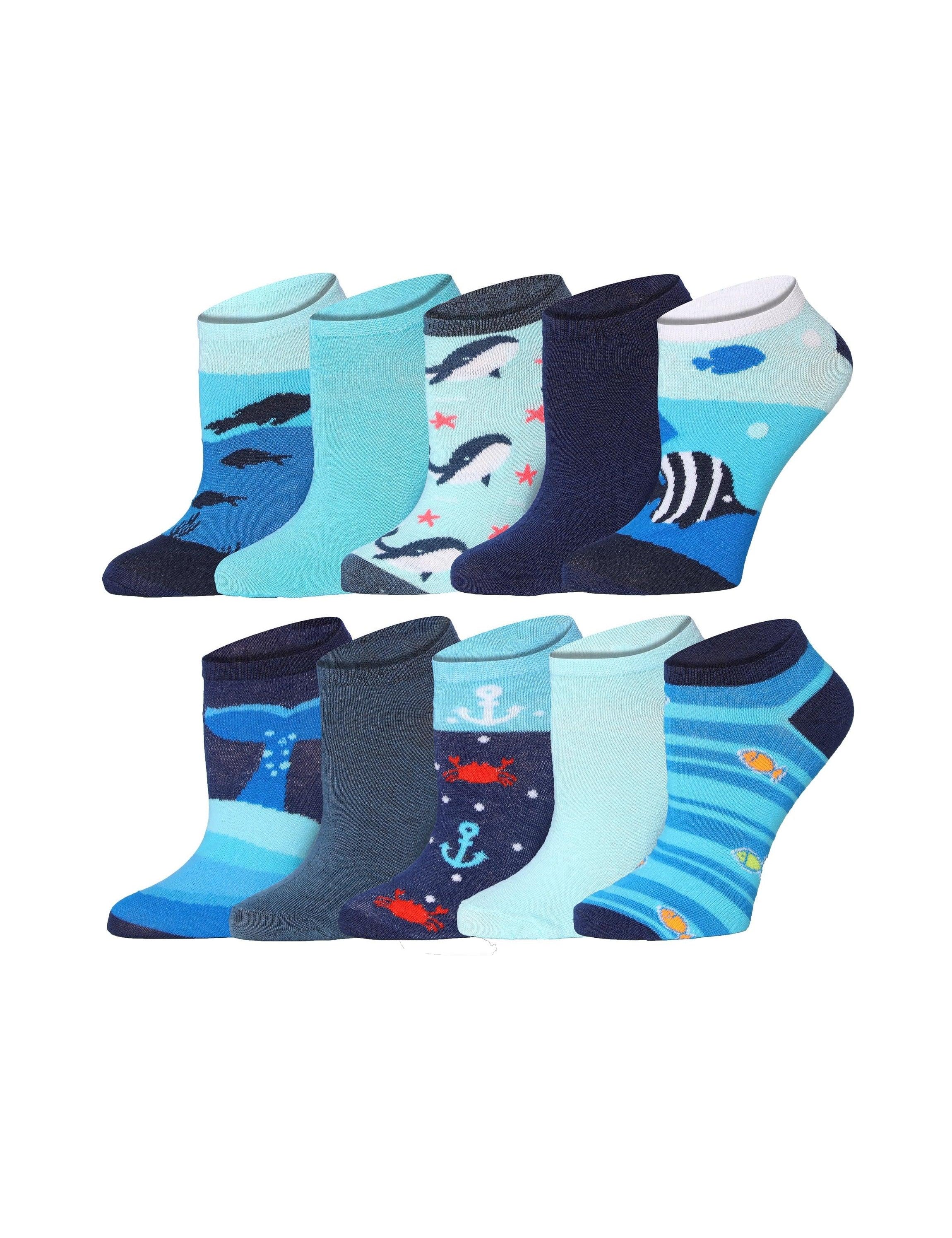 Women's 10 Pairs Aquatic Symphony Pattern & Mix Colors For Vibrant Style Low Cut/No Show Socks - Socks