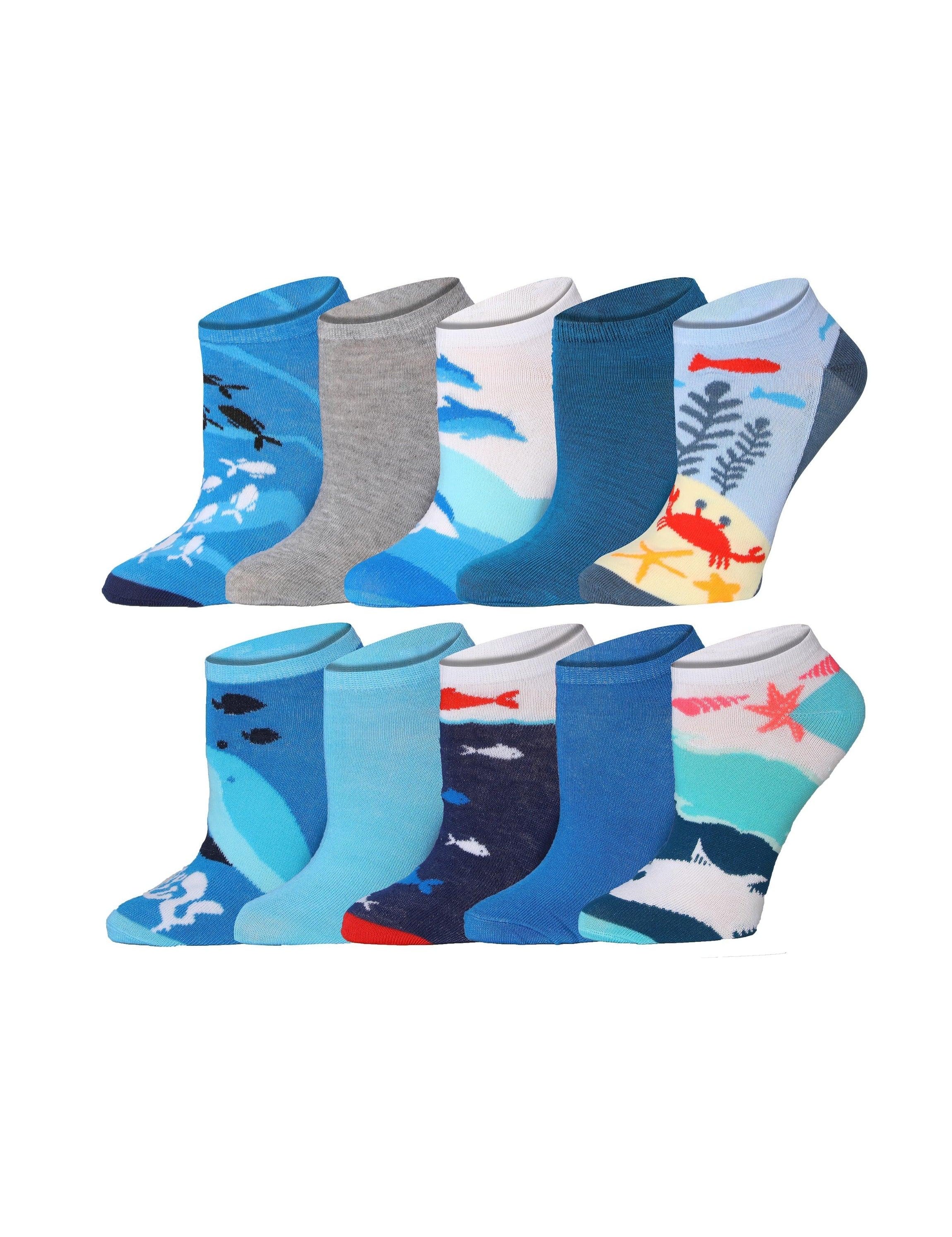 Women's 10 Pairs Deep Sea Serenity Pattern & Mix Colors For Vibrant Style Low Cut/No Show Socks - Socks