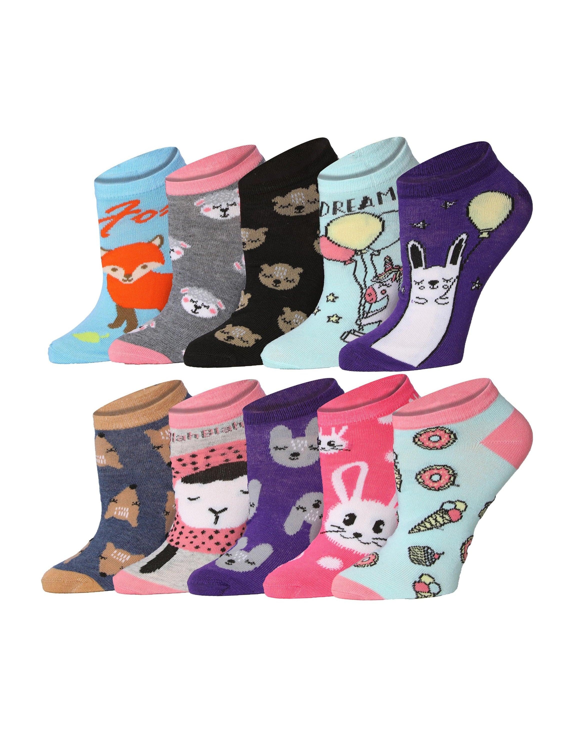  Women's 10 Pairs Animal Kingdom Pattern & Mix Colors For Vibrant Style Low Cut/Ankle Socks -  Socks