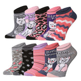 Tipi Toe Women's 10 Pairs Kitty Prints Pattern & Mix Colors For Vibrant Style Low Cut/No Show Socks