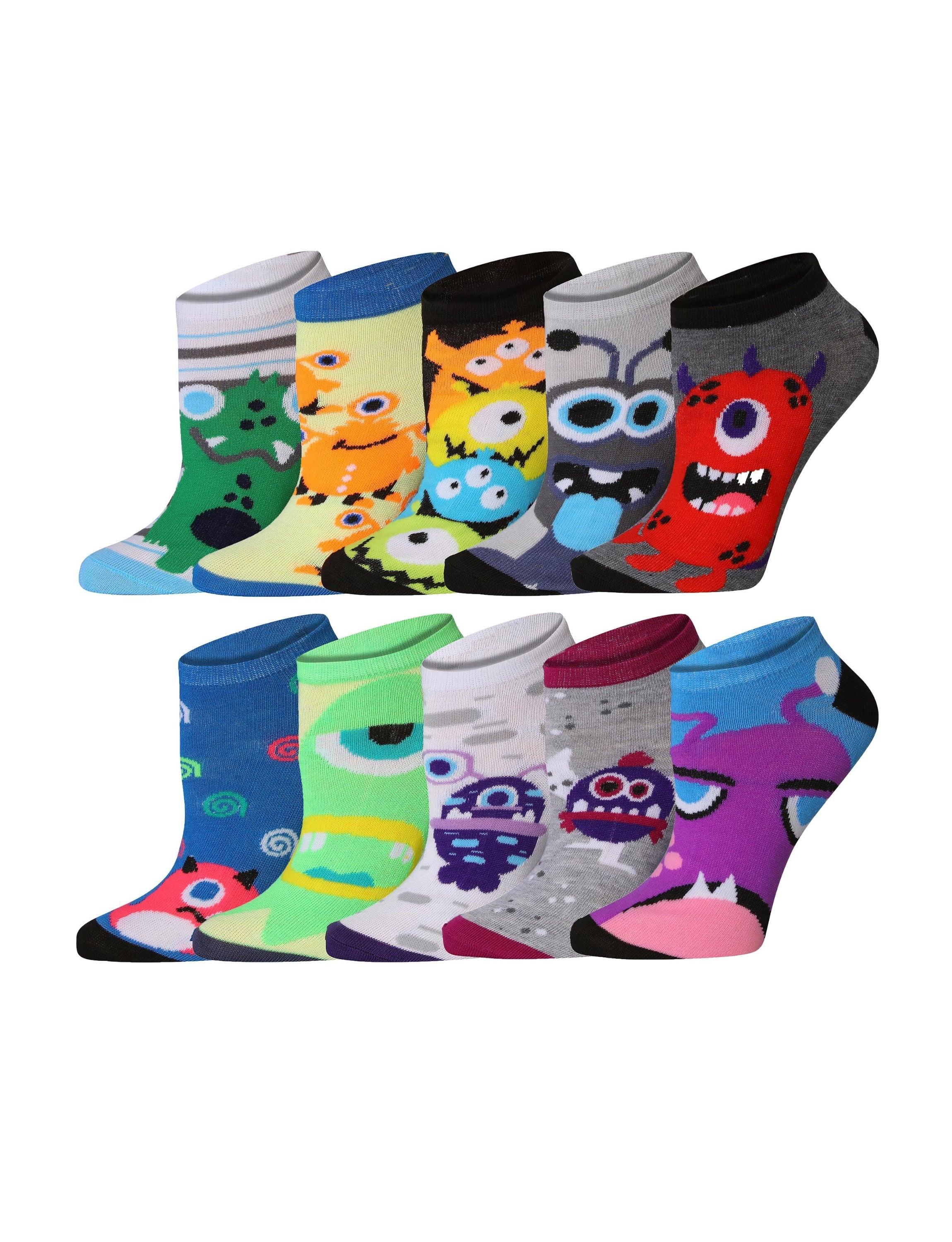  Women's 10 Pairs Lovable Little Monsters Pattern & Mix Colors For Vibrant Style Low Cut/No Show Socks -  Socks
