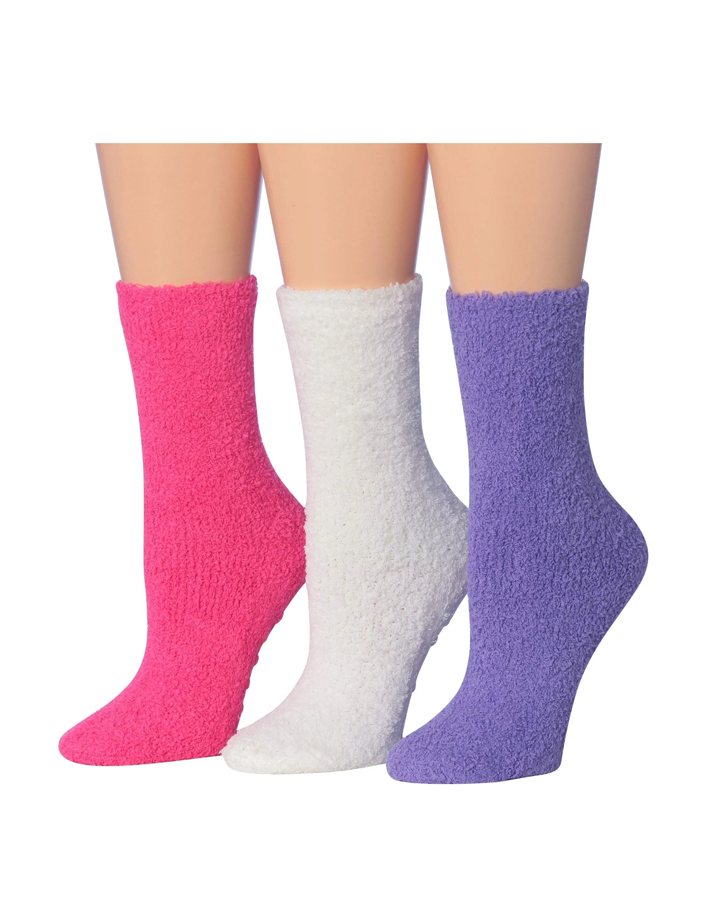 Women's 3 Pairs Cozy Microfiber Soft Anti-Skid Marshmallow Blush Colorful Patterned Fuzzy Crew Socks - Tipi Toe Socks