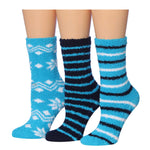 Women's 3 Pairs Cozy Microfiber Soft Anti-Skid Winter Wonderland Colorful Patterned Fuzzy Crew Socks - Socks