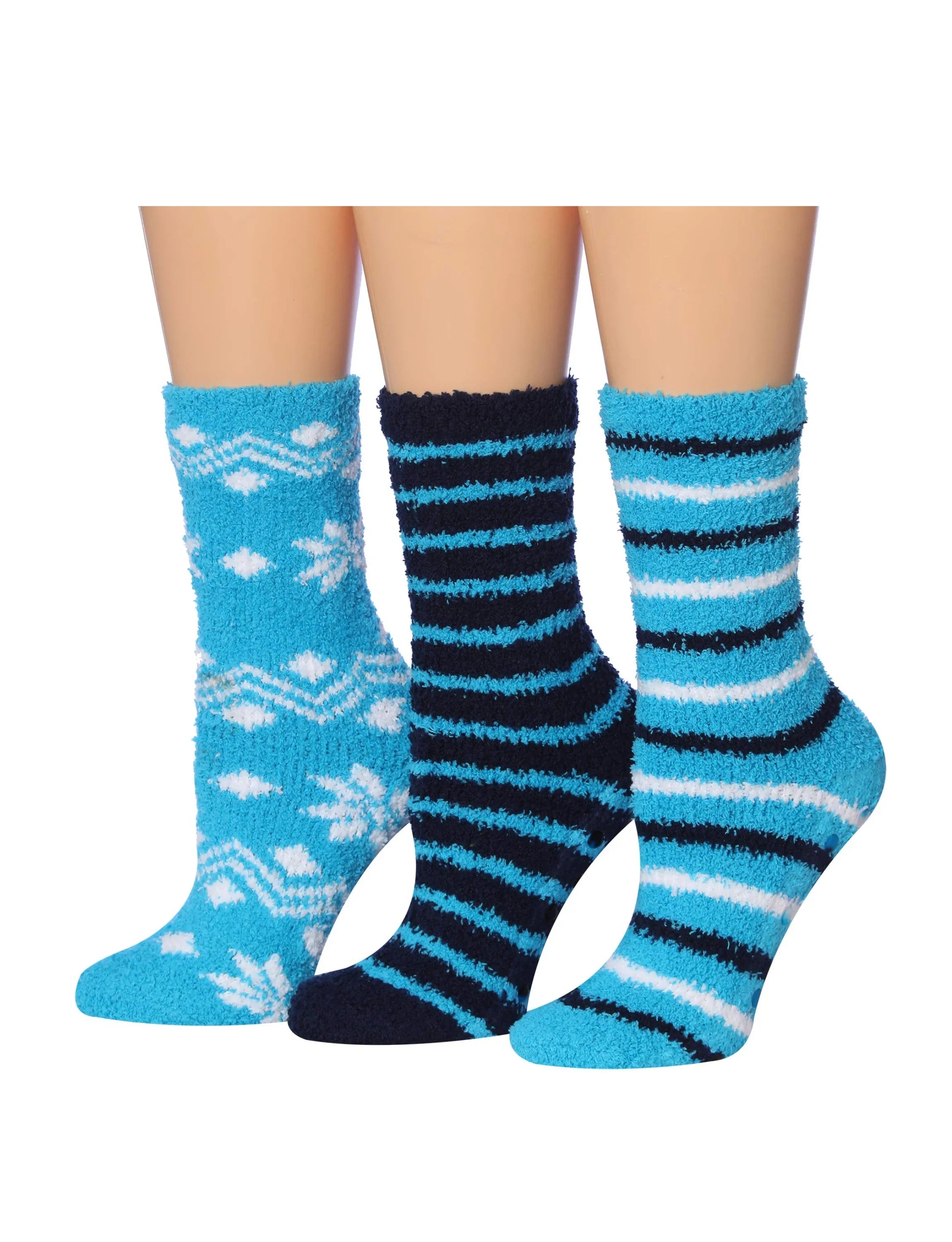 Women's 3 Pairs Cozy Microfiber Soft Anti-Skid Winter Wonderland Colorful Patterned Fuzzy Crew Socks - Socks