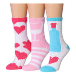 Women's 3 Pairs Cozy Microfiber Soft Anti-Skid Wine Wonderland Colorful Patterned Fuzzy Crew Socks - Socks