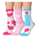 Women's 3 Pairs Cozy Microfiber Soft Anti-Skid Wine Wonderland Colorful Patterned Fuzzy Crew Socks - Socks