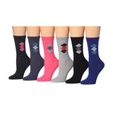 Tipi Toe Women's 6-Pairs Colorful Hues Funky Argyle Patterned Crew Dress Socks