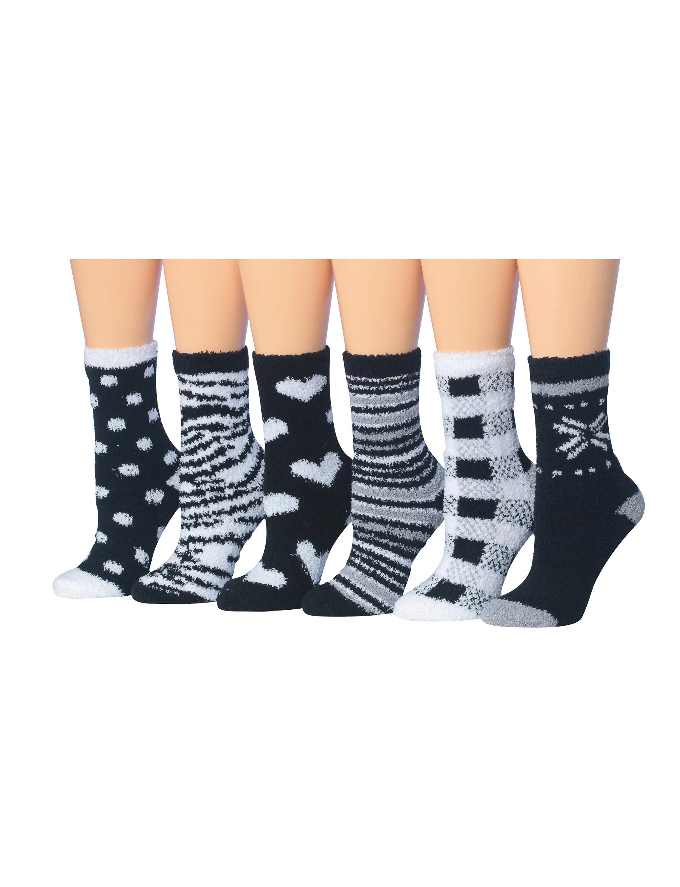 Women's 6 Pairs Cozy Microfiber Soft Anti-Skid Monochrome Elegance Colorful Patterned Fuzzy Crew Socks - Socks