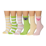 Tipi Toe Women's 6-Pack Cozy Microfiber Colorful Patterned Fuzzy Crew Socks