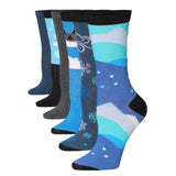 Tipi Toe Women's 6-Pairs Colorful Bluish Icy Dreamscape Tones Funky Patterned Crew Dress Socks