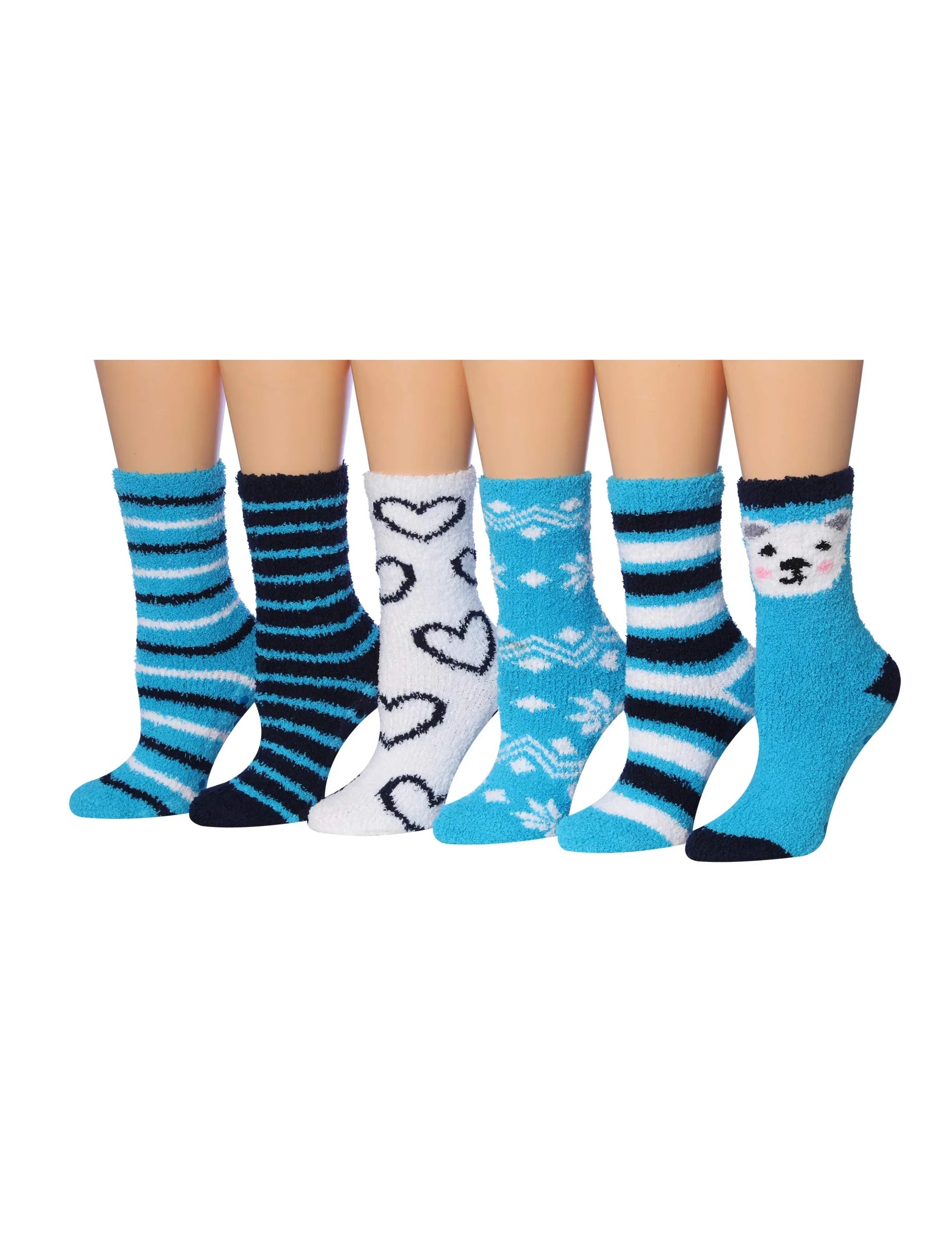 Women's 6 Pairs Cozy Microfiber Soft Anti-Skid Arctic Frost Colorful Patterned Fuzzy Crew Socks - Socks