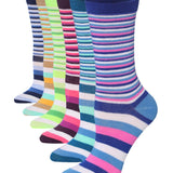 Tipi Toe Women's 6-Pairs Colorful Cool Tones Funky Striped Harmony Patterned Crew Dress Socks