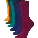 Women's 6-Pairs Rich Colorful Vivid Plain Crew Dress Socks - Socks