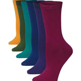 Women's 6-Pairs Rich Colorful Vivid Plain Crew Dress Socks - Socks