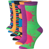 Tipi Toe Women's 6-Pairs Colorful Vibrant Expressions Bold Paint Splashes Stripes Patterned Crew Dress Socks