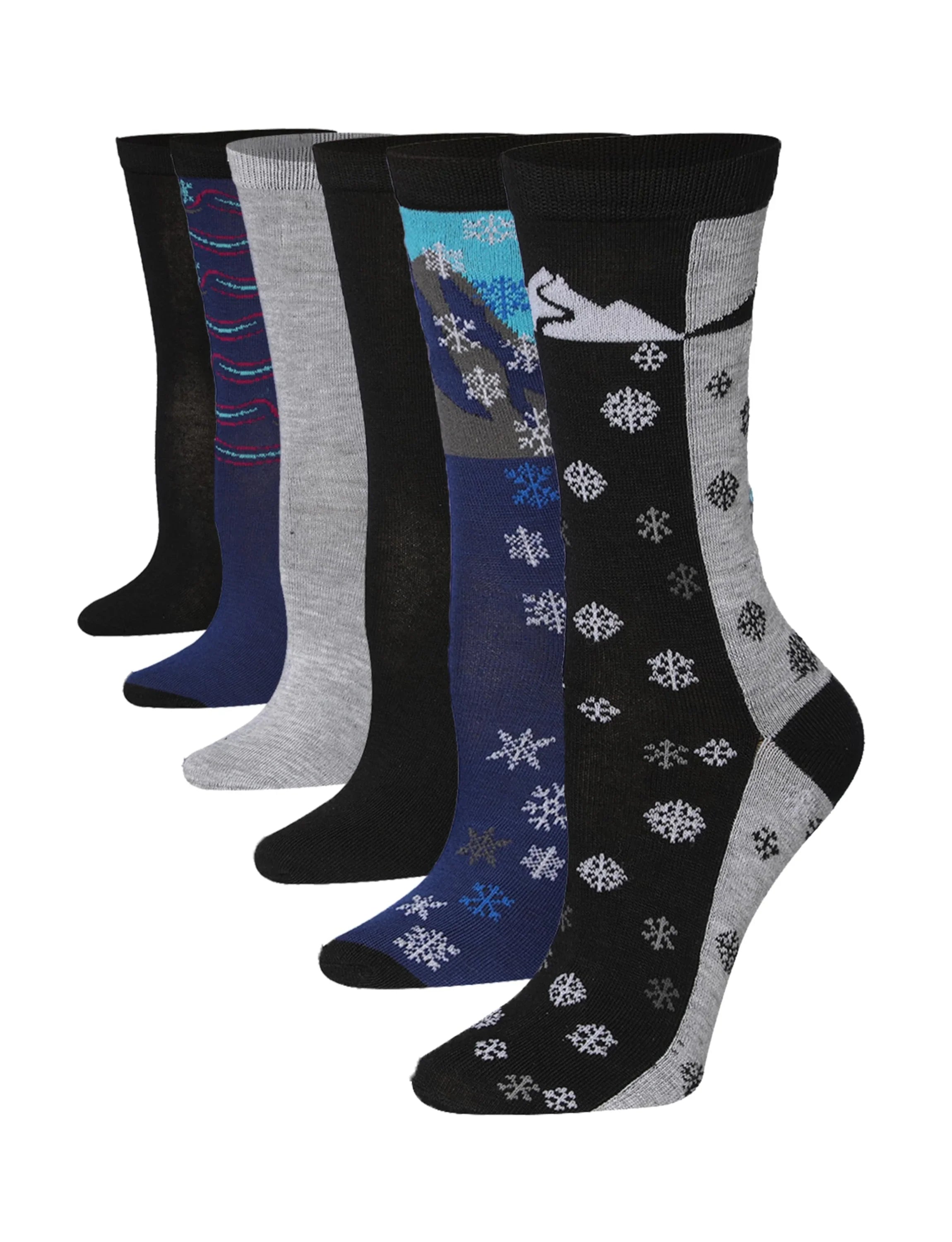 Women's 6-Pairs Colorful Funky Mountain Serenity Arctic Dreams Patterned Crew Dress Socks - Socks