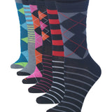 Tipi Toe Women's 6-Pairs Colorful Geometric Harmony Funky Argyle Stripes Patterned Crew Dress Socks