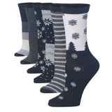 Tipi Toe Women's 6-Pairs Colorful Icy Peaks Funky Snowflakes Mountains Patterned Crew Dress Socks