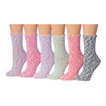Women's 6 Pairs Cozy Microfiber Soft Anti-Skid Pastel Paradise Colorful Patterned Fuzzy Crew Socks - Socks