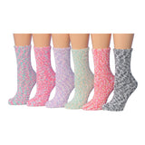 Women's 6 Pairs Cozy Microfiber Soft Anti-Skid Pastel Paradise Colorful Patterned Fuzzy Crew Socks - Socks