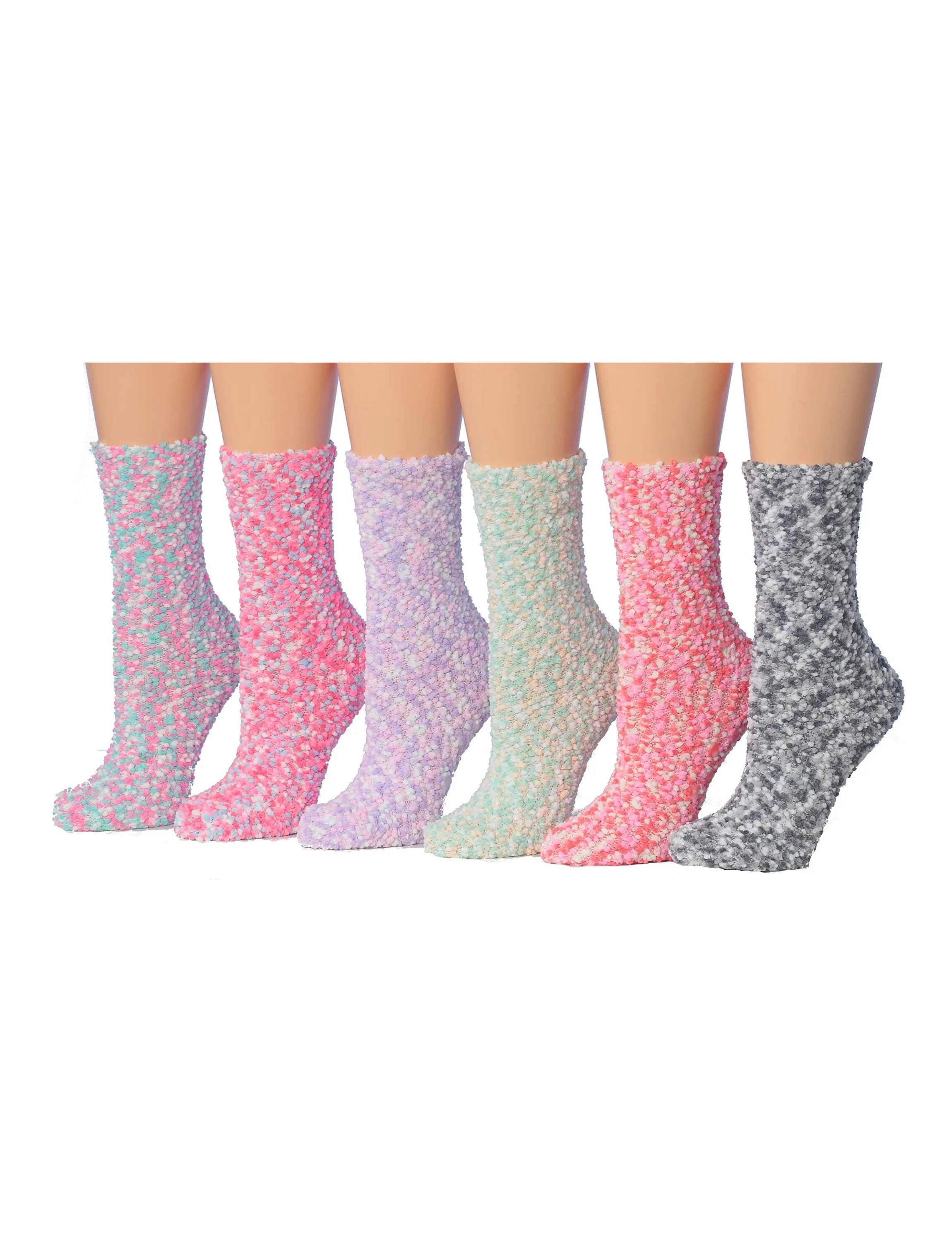 Women's 6 Pairs Cozy Microfiber Soft Anti-Skid Pastel Paradise Colorful Patterned Fuzzy Crew Socks - Socks