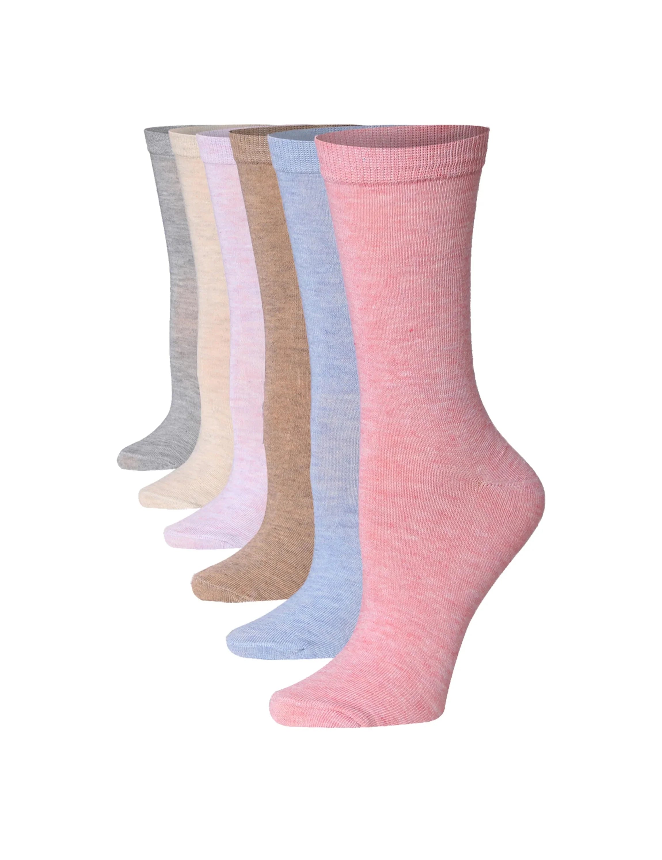 Women's 6-Pairs Colorful Pastel Solid Funky Crew Dress Socks - Socks