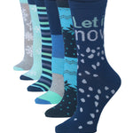 Women's 6-Pairs Frosty Winter Wonderland Colorful Funky Stripes Snowflakes Stars Patterned Crew Dress Socks - Socks
