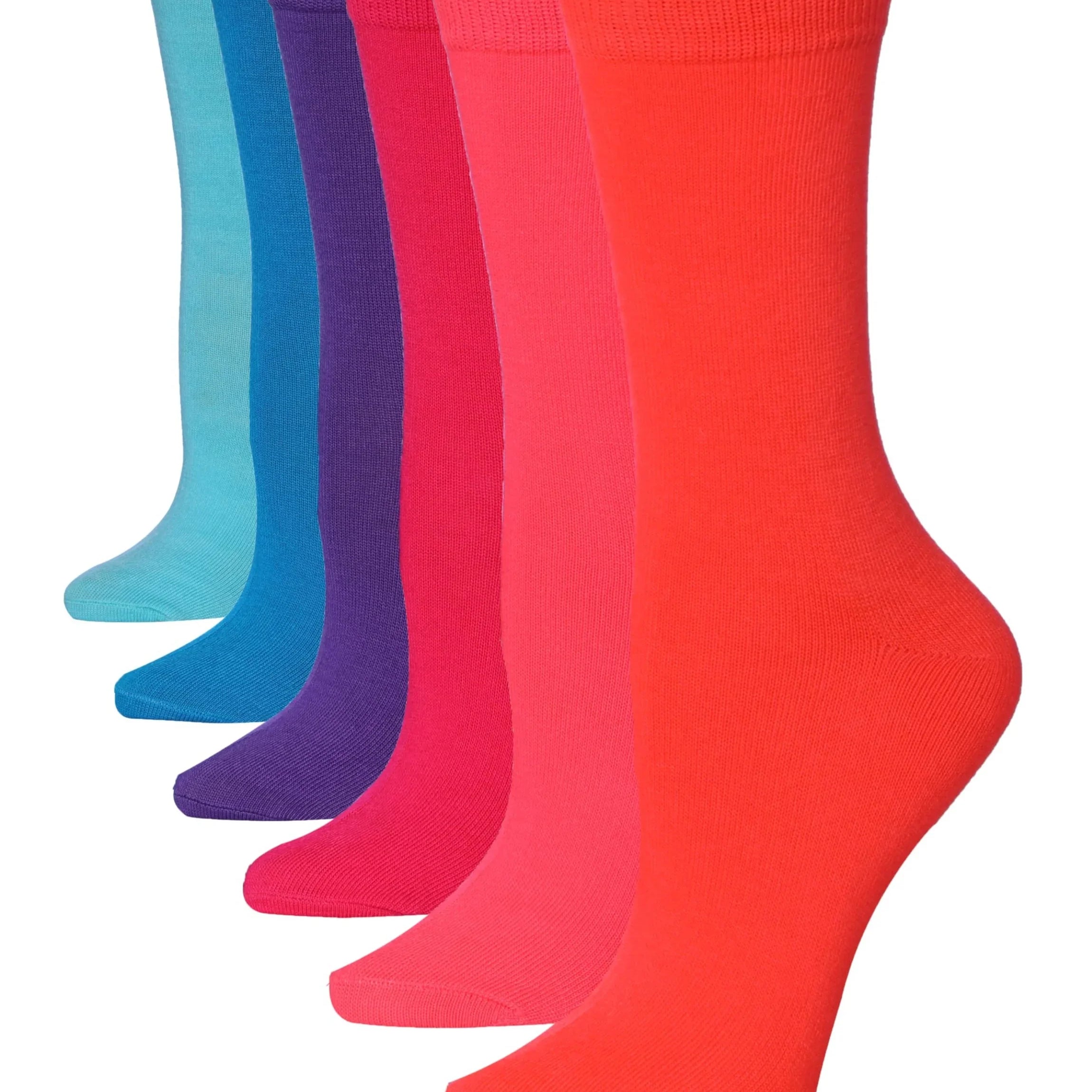Women's 6-Pairs Colorful Vibrant Rainbow Sunshine Burst Solid Plain Crew Dress Socks - Socks
